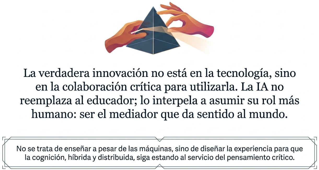 Resuelve el dilema de la confianza institucional: la IA solo es confiable cuando hay un profesional capacitado "forjando" los resultados y validando la pedagogía detrás.