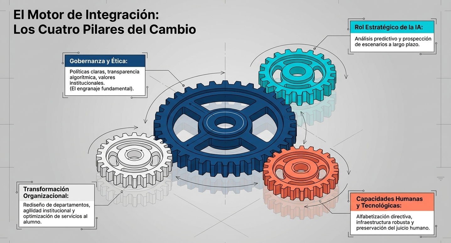 Se conecta con el dilema de la pérdida de propósito. Automatizar la gestión es útil, pero automatizar el propósito es el fin de la institución. El branding debe comunicar que los valores siguen protegidos.
