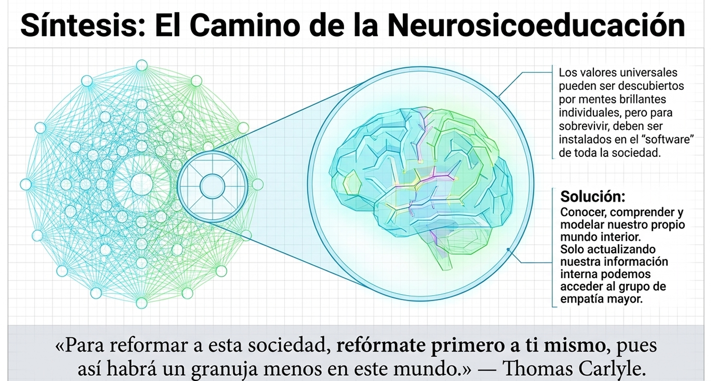La escala masiva representa la complejidad de la mente humana. Navegar estas estructuras significa que el docente deja de entregar información y se convierte en un guía por el complejo mapa del aprendizaje trascendente.