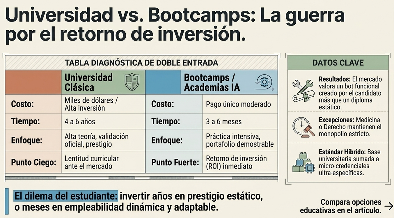 Se vincula con el dilema de la supervivencia institucional. El atardecer de los modelos educativos lineales es inevitable. La transformación estratégica exige que la universidad cruce este umbral hacia un ecosistema de formación permanente, o se arriesgue a quedar fuera del nuevo mercado global.