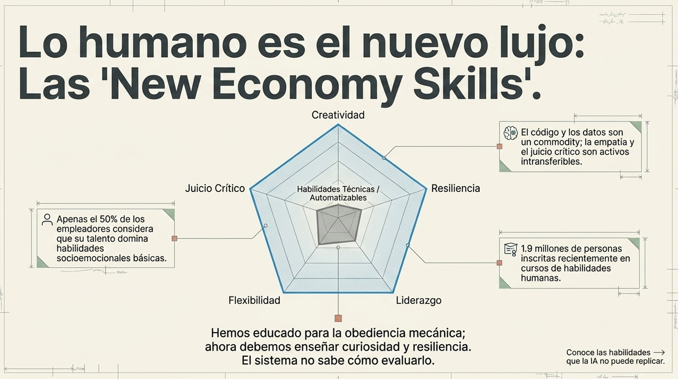 Representa al líder educativo como diseñador. La confianza institucional hoy no se basa en el pasado, sino en la capacidad técnica y ética de "forjar" procesos de aprendizaje que sean seguros y transparentes en la era de la IA.