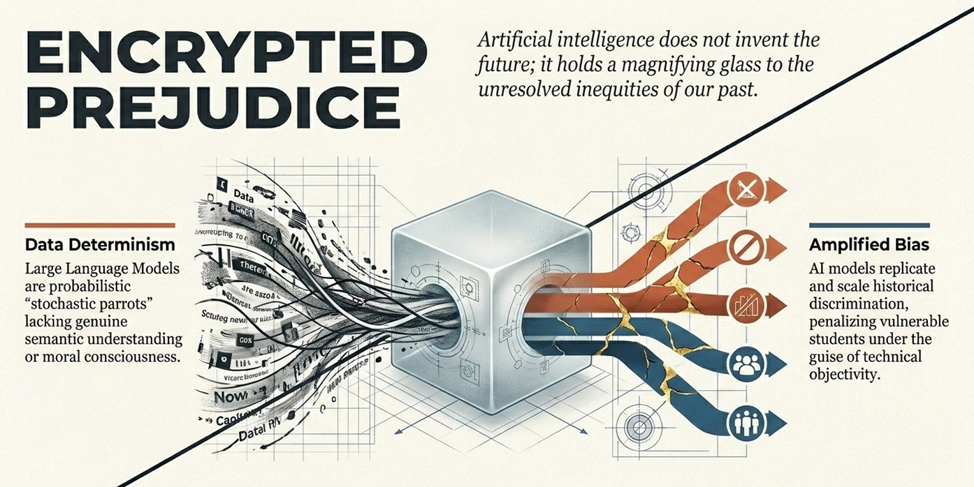This addresses the dilemma of technical neutrality. AI does not invent the future; it "holds a magnifying glass" to historical inequities. The trust crisis occurs when institutions deploy "stochastic parrots" that scale bias under the guise of "technical objectivity," penalizing vulnerable students through opaque code.