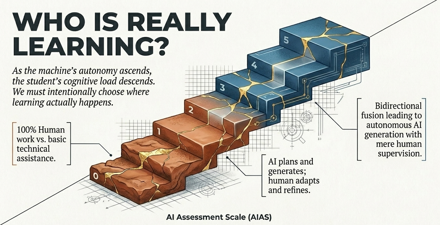 This highlights the dilemma of cognitive outsourcing. As a machine’s autonomy rises, the student’s cognitive load descends. The institutional challenge is to intentionally choose the "friction point" where learning actually happens, ensuring that the "efficiency" of AI doesn't render the educational degree or certification