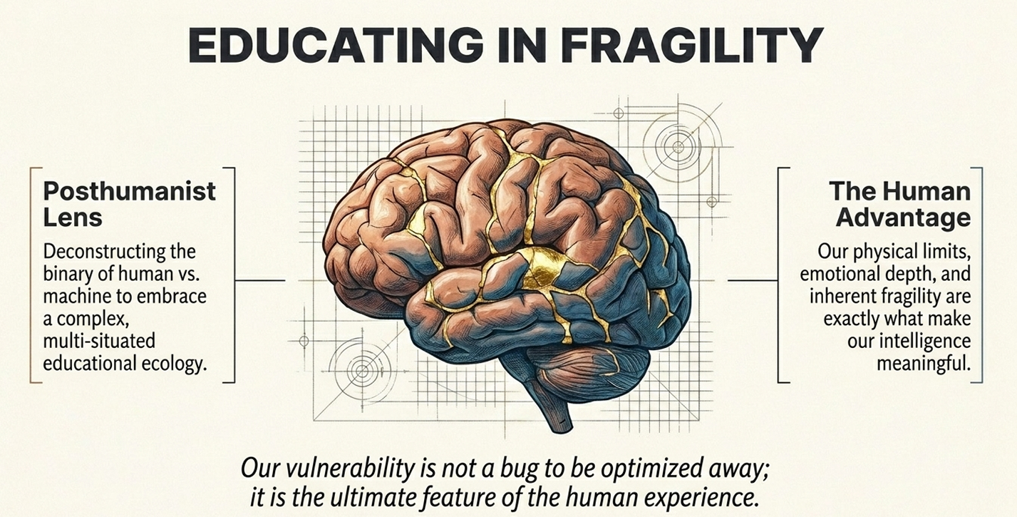 This addresses the dilemma of optimization. While corporate or educational systems often seek to "optimize away" human error, this image argues that vulnerability and emotional depth are the "ultimate features" of intelligence. The trust dilemma here is whether institutions will value the "friction" of human learning over the seamless, yet hollow, "perfection" of a machine.
