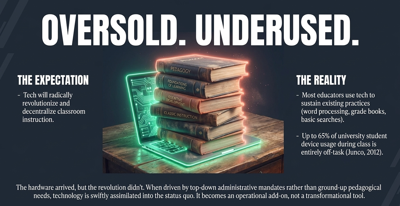 This exposes the Accountability Dilemma. Trust is broken when institutions blame teachers for unused tech, ignoring that the failure often lies in design that clashes with classroom social dynamics.