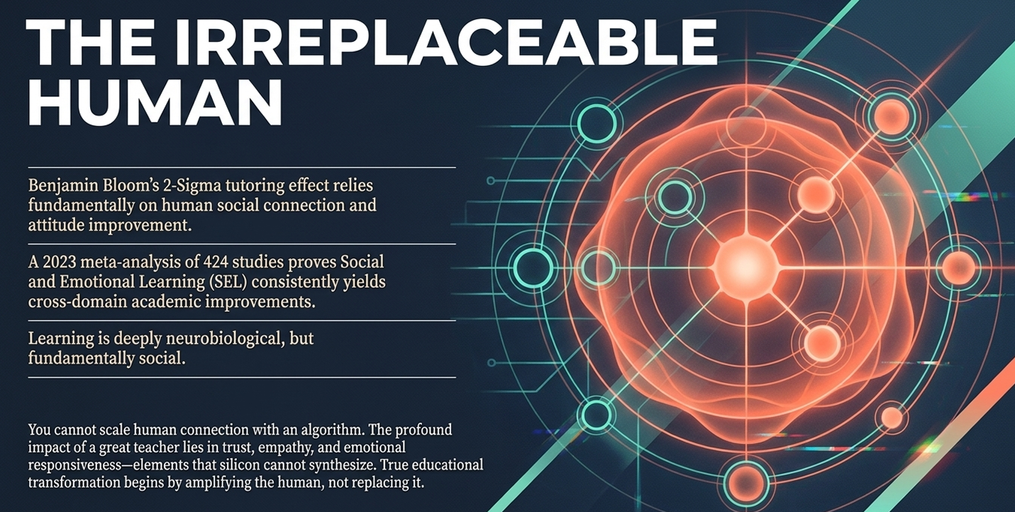 This highlights the Relational Trust Dilemma. The dilemma is the attempt to scale connection through algorithms, which fail to synthesize trust, empathy, and emotional responsiveness. True transformation relies on "amplifying the human, not replacing it".