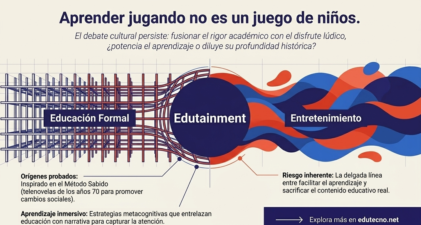 Muestra la fusión de la estructura rígida de la educación formal con la fluidez del entretenimiento. El dilema es la dilución del rigor. Las instituciones enfrentan el dilema de si el "Edutainment" realmente facilita el aprendizaje profundo o si es solo un barniz para ocultar la falta de contenido sólido, generando una desconfianza entre los padres y académicos de la "vieja guardia".