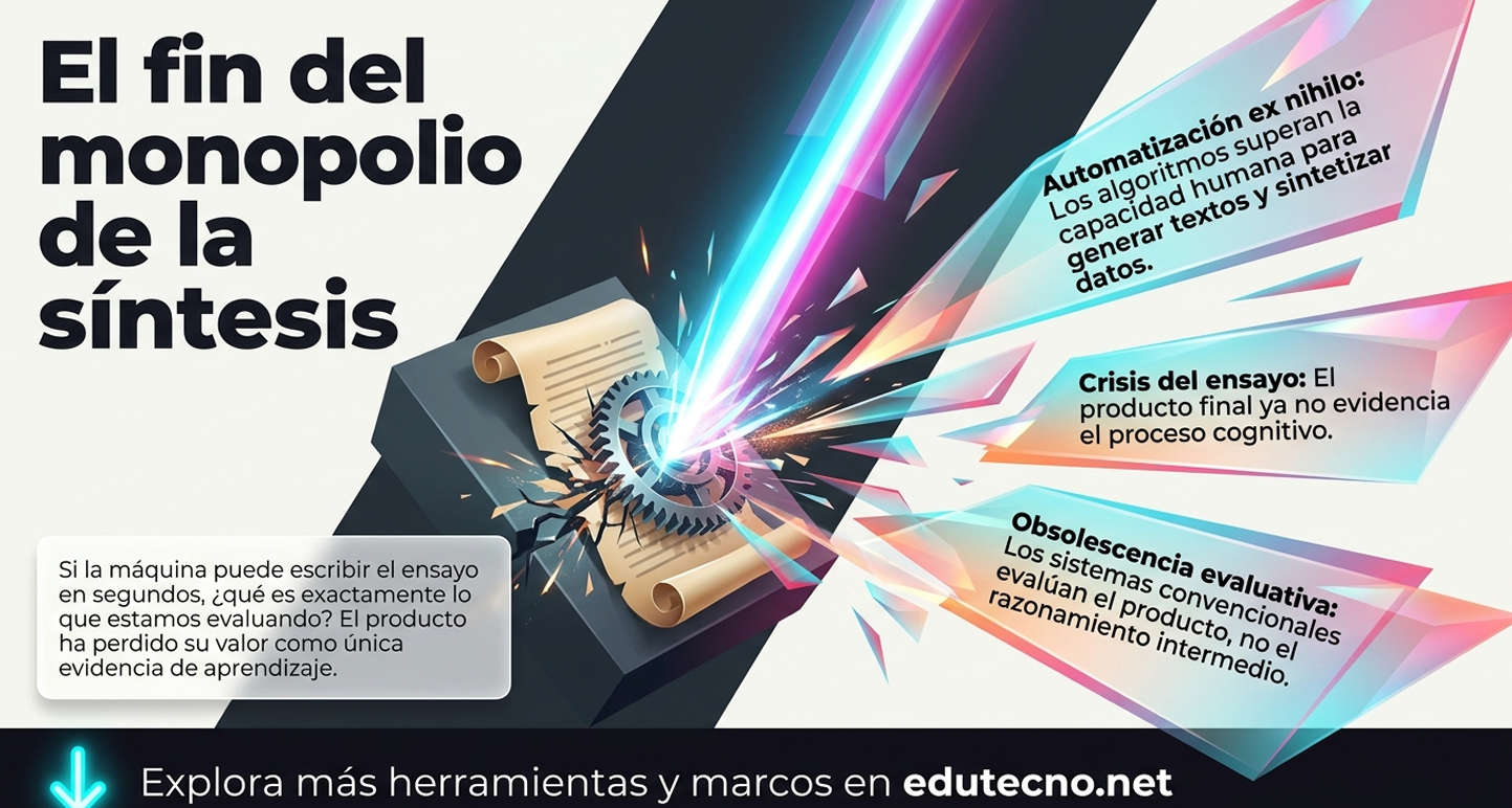 La obsolescencia evaluativa. Las instituciones enfrentan el dilema de qué evaluar ahora que la síntesis ex nihilo está automatizada. La respuesta es evaluar el razonamiento intermedio y la capacidad de integrar datos para generar valor nuevo.
