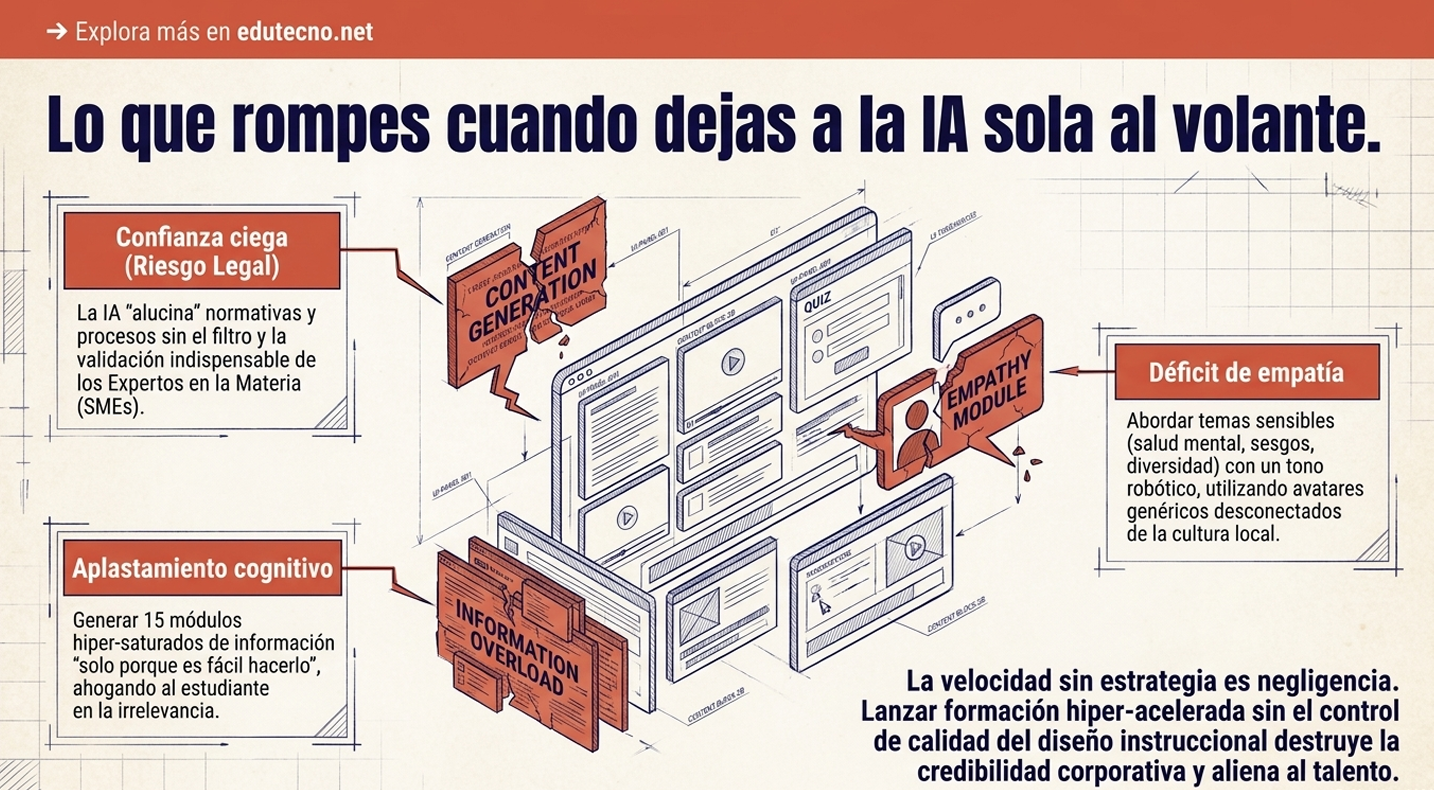 Visualiza los flujos de trabajo. El dilema es la fricción entre agilidad y reflexión. El aprendizaje humano requiere momentos de pausa, duda y debate. La eficiencia digital busca eliminar toda fricción. Si una institución optimiza sus procesos hasta eliminar la "pausa pedagógica", está sacrificando la calidad de la experiencia humana en el altar de la optimización, lo que erosiona la confianza en la calidad académica real.