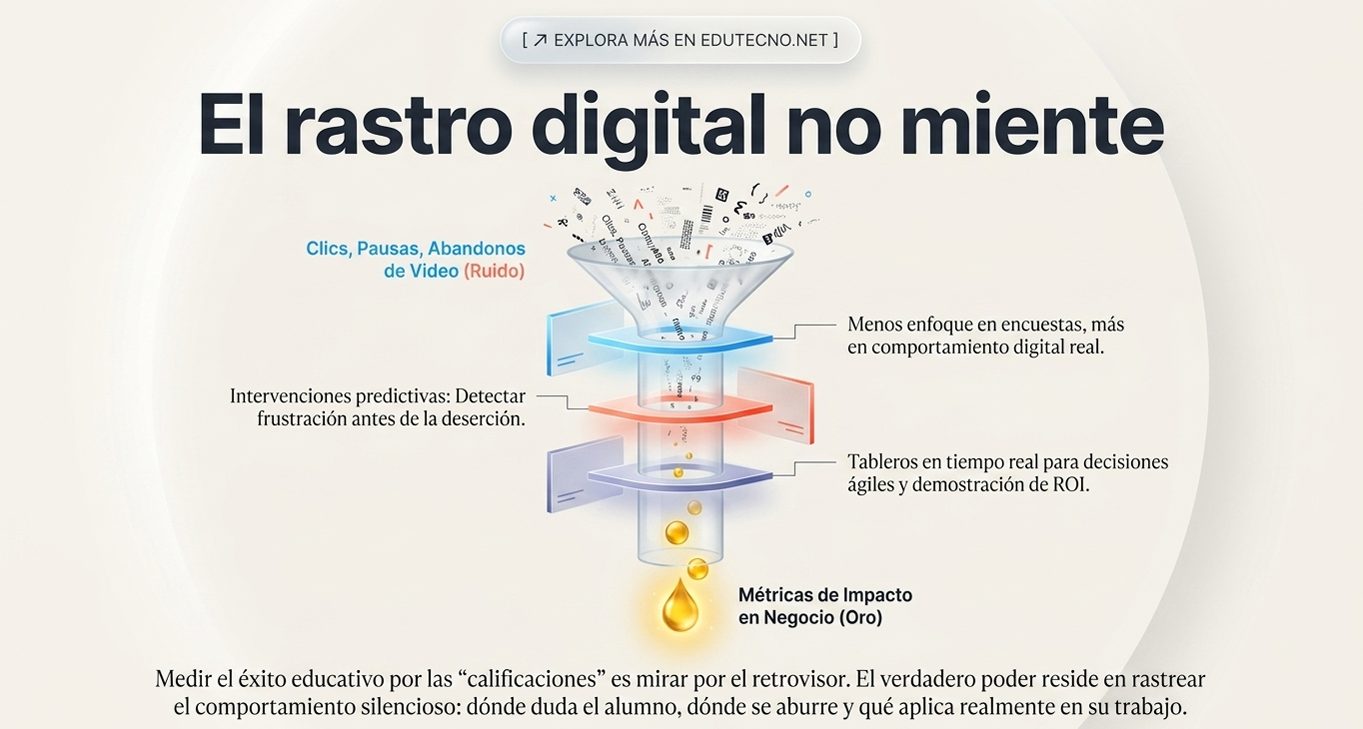 Infografía sobre el rastreo digital: embudo de datos, métricas de impacto y texto “El rastreo digital no miente”.