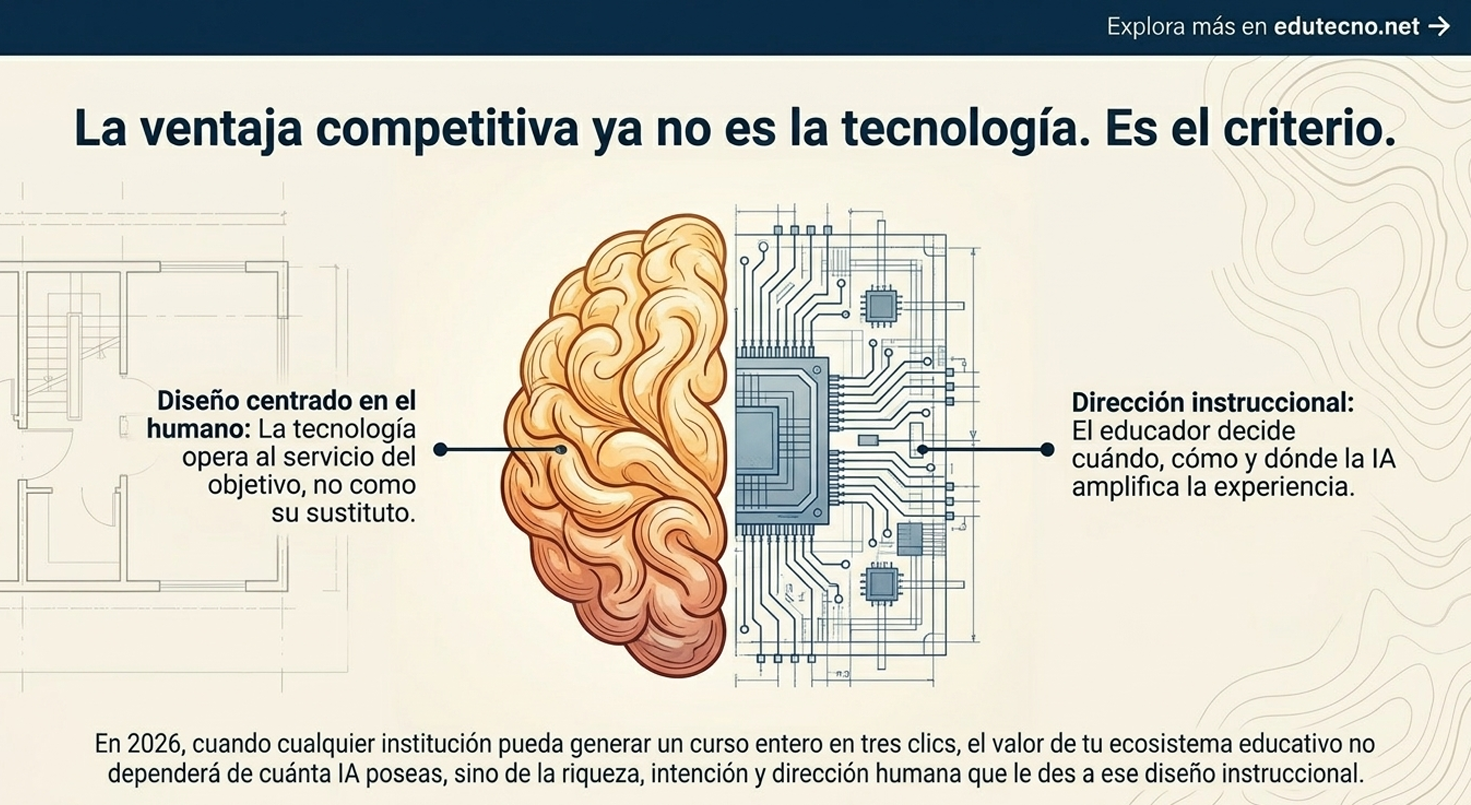 Ilustración con un cerebro dorado conectado a un circuito, texto educativo sobre IA y dirección instruccional.
