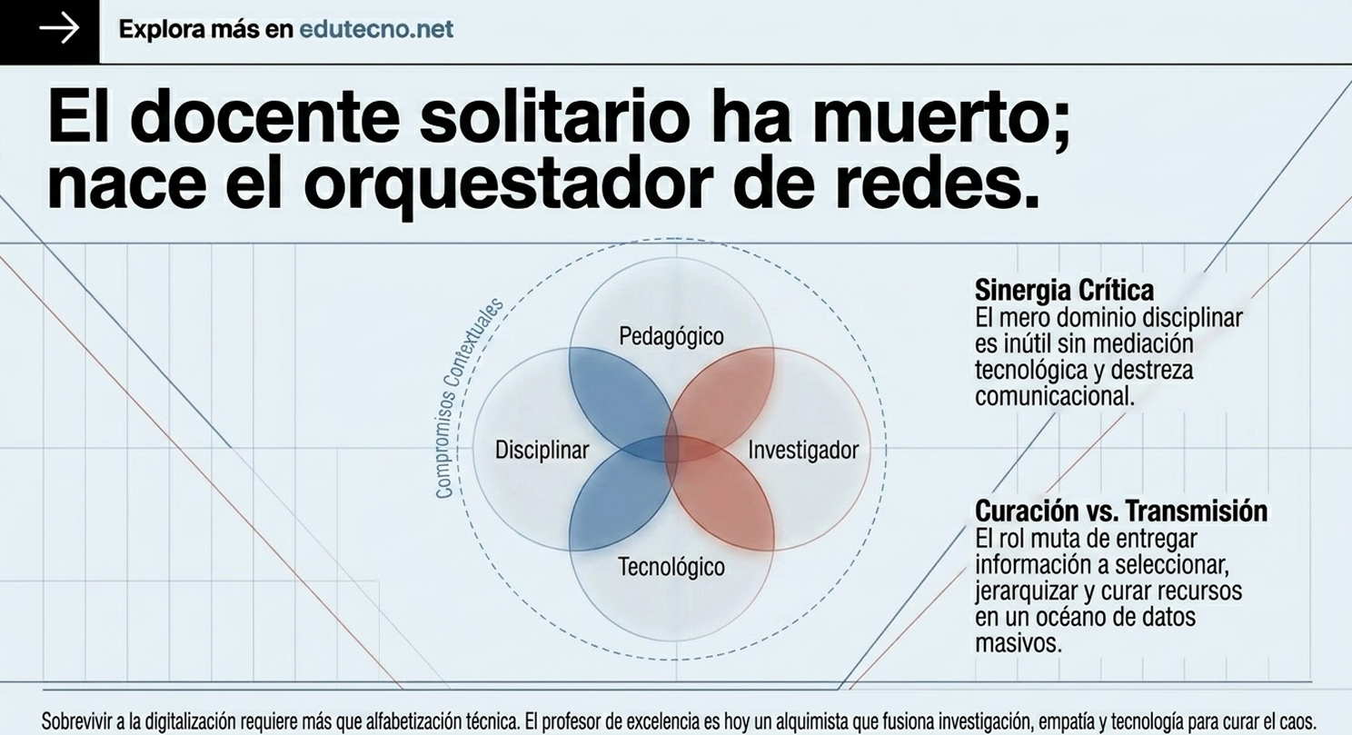 Diagrama educativo con tres esferas superpuestas y texto sobre sinergia crítica, curación y transmisión.
