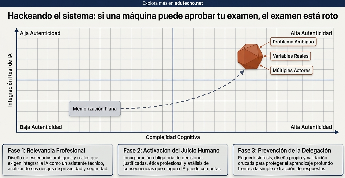 Gráfico con ejes de autenticidad e inteligencia, texto sobre “Hackeando el sistema” y fases de IA.