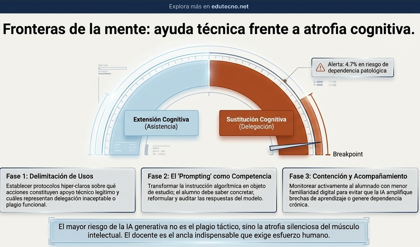Infografía sobre ayuda técnica frente a atrofia cognitiva, con arco de sustitución y extensión cognitiva.