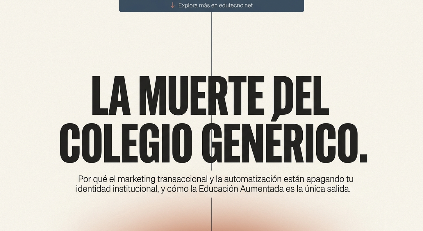Texto grande “LA MUERTE DEL COLEGIO GENÉRICO” sobre fondo claro, con subtítulo informativo debajo.