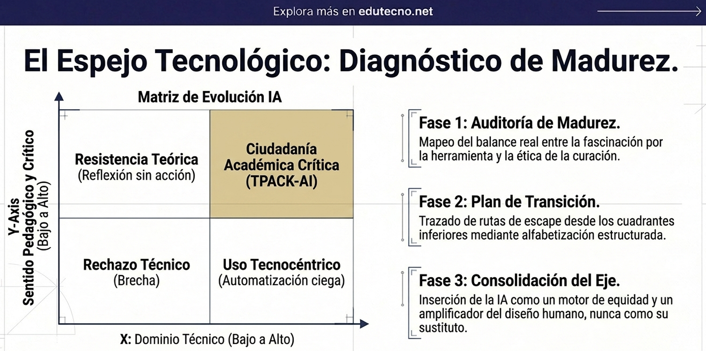 Gráfico tipo matriz con cuatro cuadrantes y texto sobre “El Espejo Tecnológico” y fases de madurez.