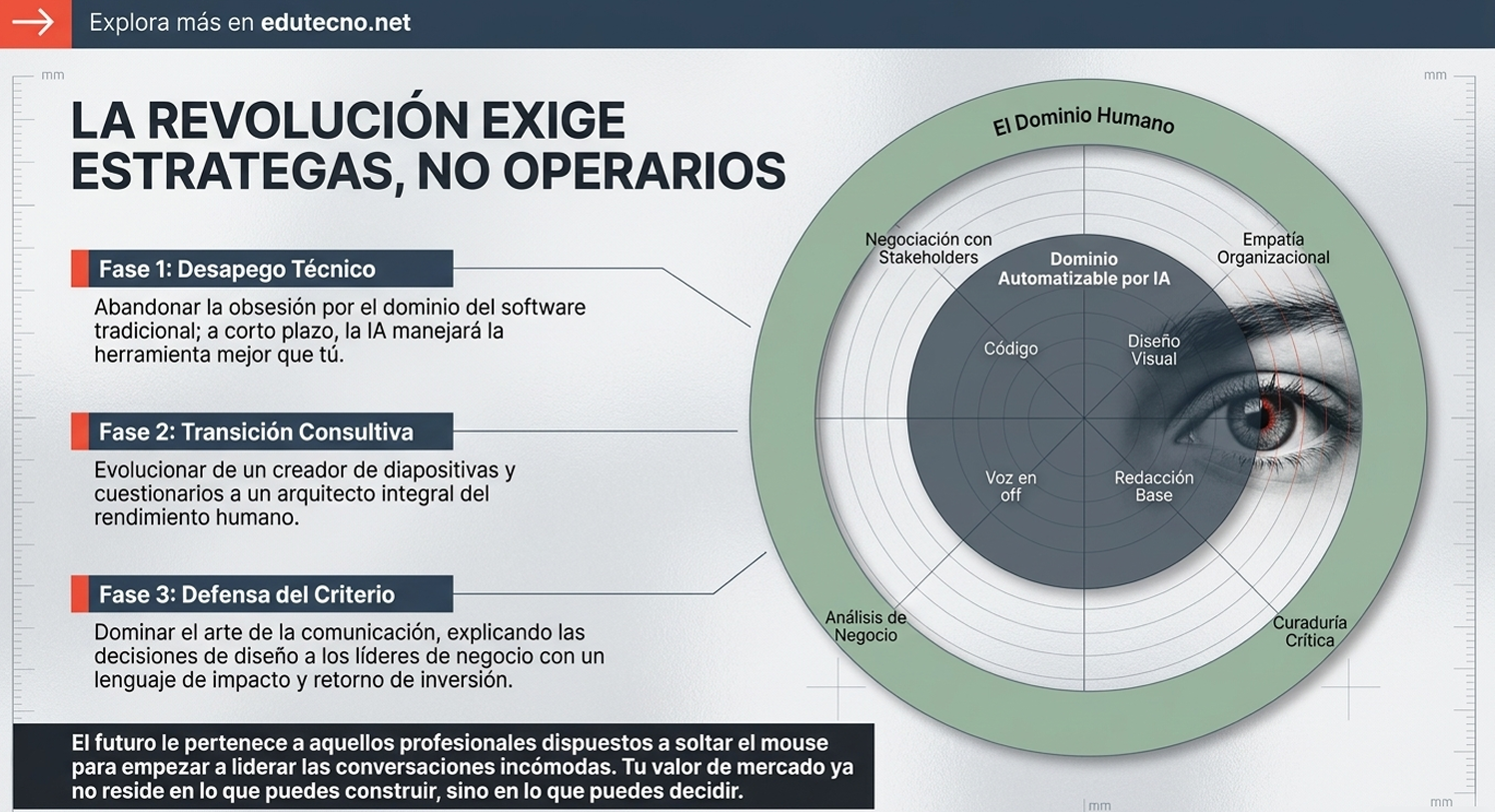 Diagrama con texto sobre IA y tres fases, con ojo sobre círculos y dominio humano.