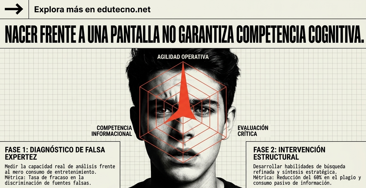 Retrato masculino con red geométrica roja y texto sobre agilidad operativa, evaluación crítica y fases de intervención.