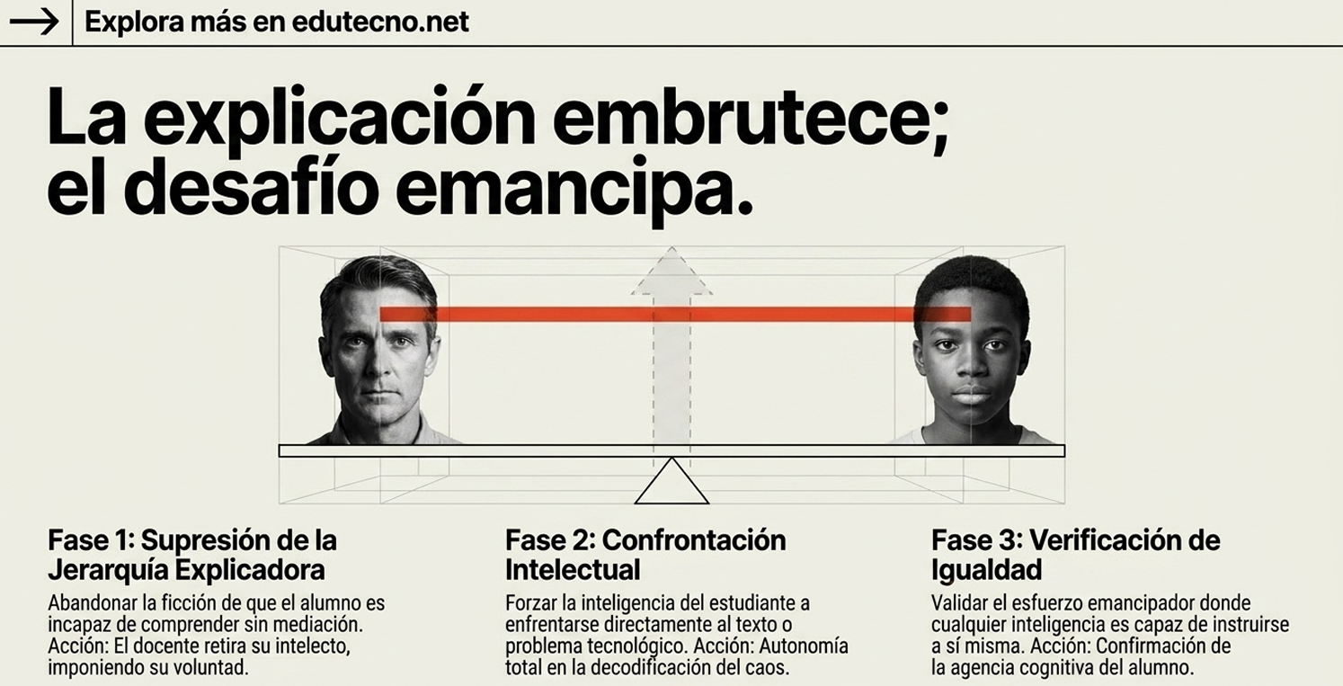 Ilustración educativa con dos rostros enfrentados, barra roja central y texto sobre fases: jerarquía, confrontación y verificación.