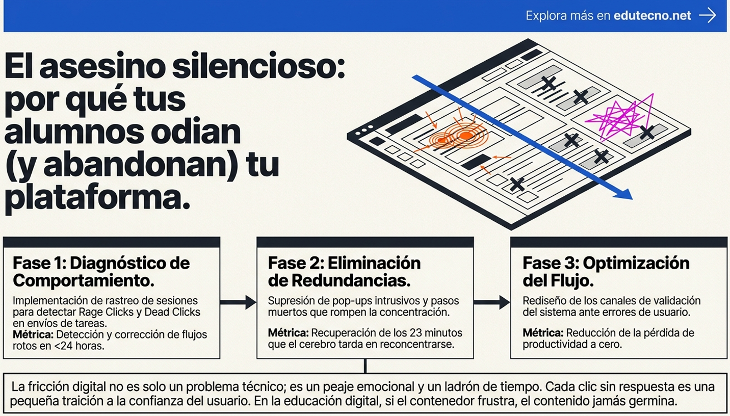 Infografía con texto en español y un diagrama de flujo sobre “asesino silencioso” y fases de optimización.