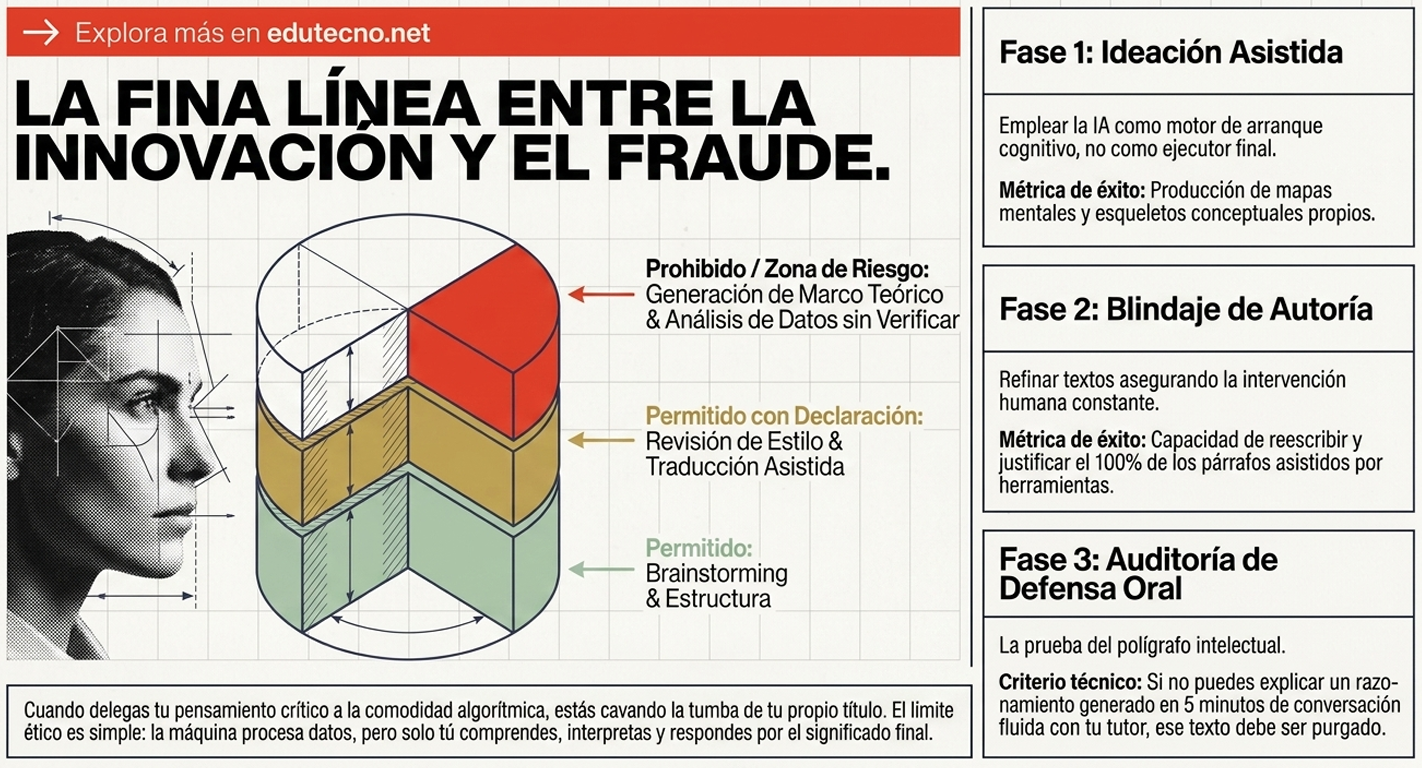 Infografía con texto sobre innovación y fraude, diagrama circular y fases de ideación, blindaje y auditoría.