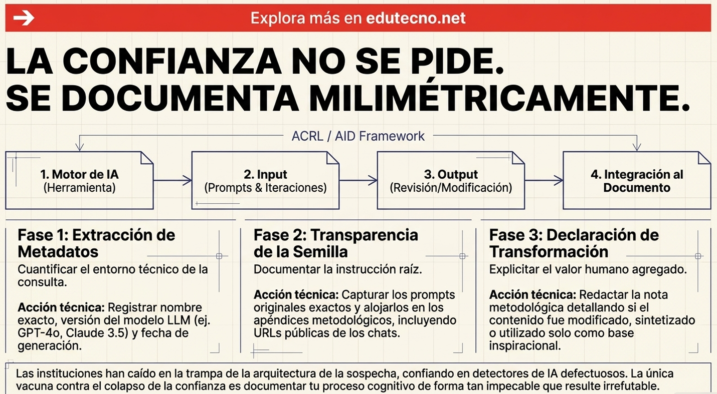 Infografía con texto “La confianza no se pide” y diagrama ACRL/AID con cuatro pasos numerados.