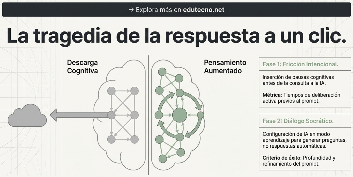Diagrama sobre la “tragedia de la respuesta a un clic”, con fases y flechas de IA.